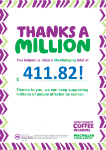 Grandparents' Day/Macmillan Coffee Morning at Ghyll Royd School raised £411.82