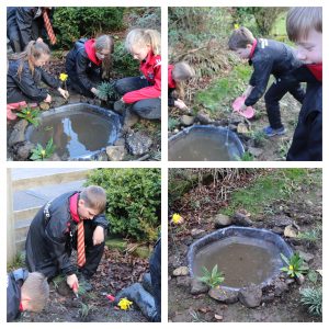 Ghyll Royd School pupils dig up pond for the school grounds