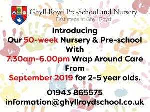 Introducing our 50-week Nursery & Pre-school with 7.30am-6.00pm Wrap Around Care from September 2019 for 2-5 year olds.