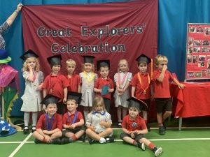 Ilkley Nursery pupils form Ghyll Royd wearing their handmade graduation caps