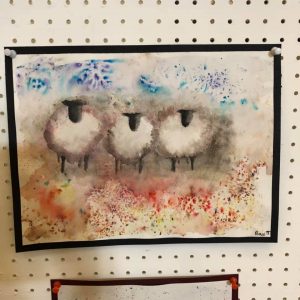 Three sheep water colour painting