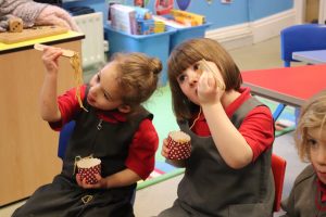 Ghyll Royd School pupils enjoying noodles on Chinese New Year